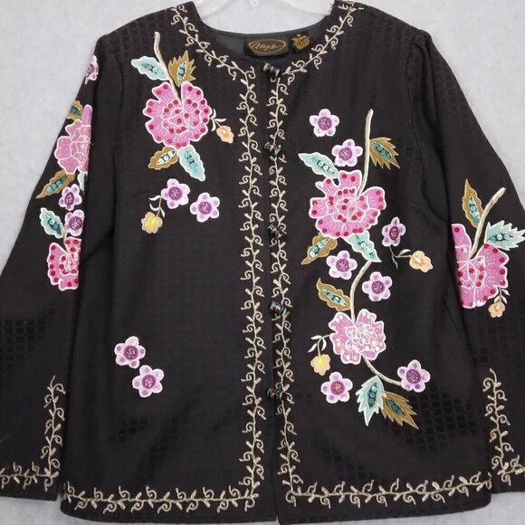 Alex Kim | Vintage Embroidered Sequin Jacket Black | Size M - Picture 2 of 10